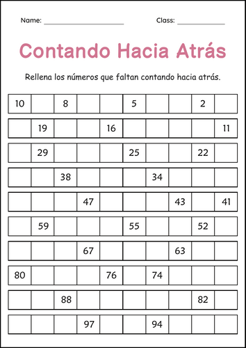 Counting Backward 1 to 500 in Spanish - Contando Hacia Atrás del 1 al 500