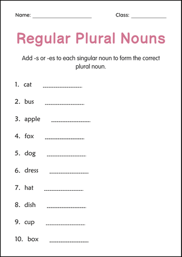 Printable Regular and Irregular Plural Nouns Grammar Worksheets for Grade 2, 3