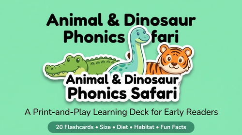 Animal & Dinosaur Phonics Safari | 20 Printable Fact Flashcards EYFS KS1