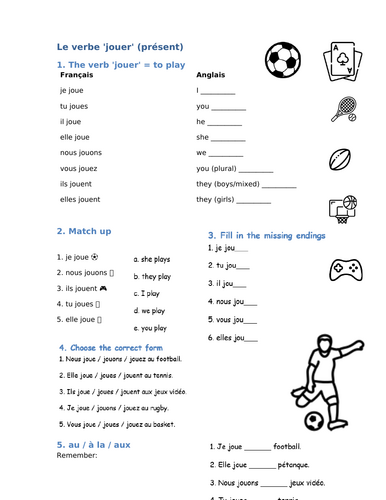 Jouer revision present tense