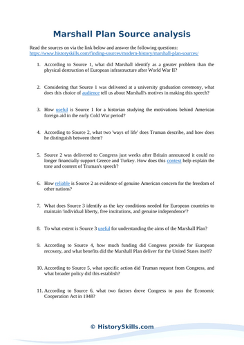 Marshall Plan Source Analysis Worksheet