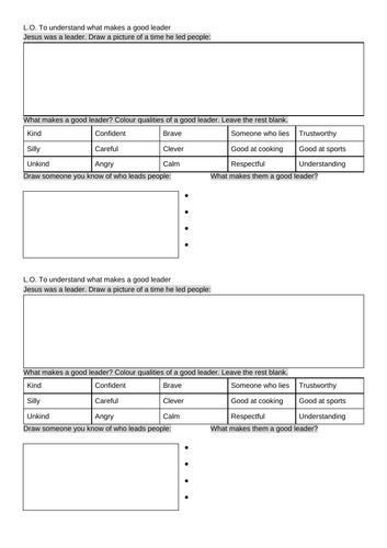 Worksheet Jesus as a leader KS1 RE