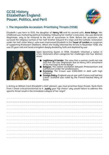 GCSE History - Elizabeth I - Power, Politics and Peril