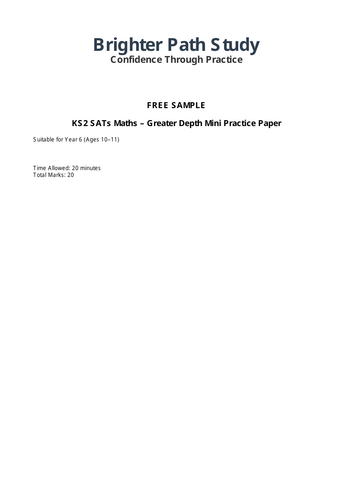 FREE KS2 SATs Maths Greater Depth Mini Practice Paper (Year 6)