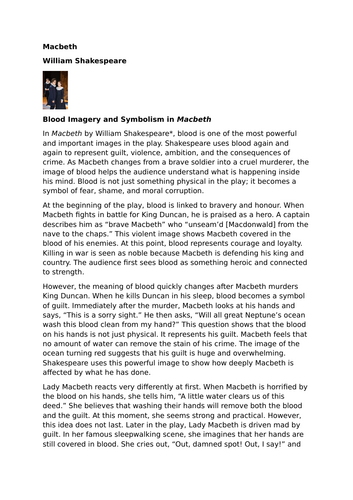 Macbeth – William Shakespeare - Blood Imagery and Symbolism