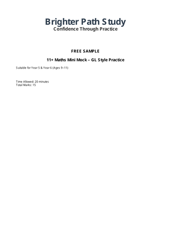 FREE 11+ Maths Mini Mock – GL Style Practice Paper (Year 5 & 6)