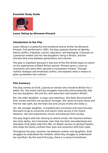 Leave Taking by Winsome Pinnock – Essential GCSE Revision Guide