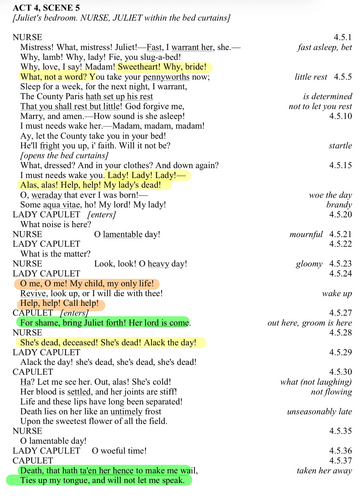 Romeo and Juliet: Highlighted Extract for Analysis