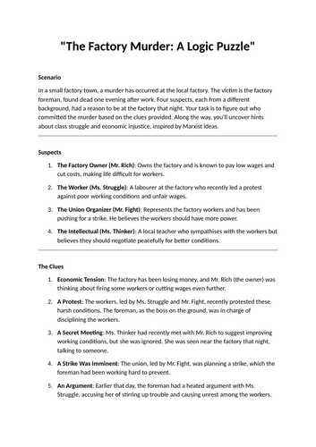 Marxism Murder Mystery Game | GCSE Sociology | Class Struggle & Capitalism Logic Puzzle