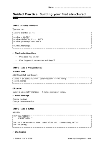 WJEC GCSE CS Unit 2 - L17: Tkinter basics
