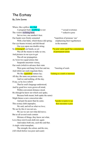"The Ecstasy" (John Donne) A /AS LEVEL ENGLISH LITERATURE poetry analysis