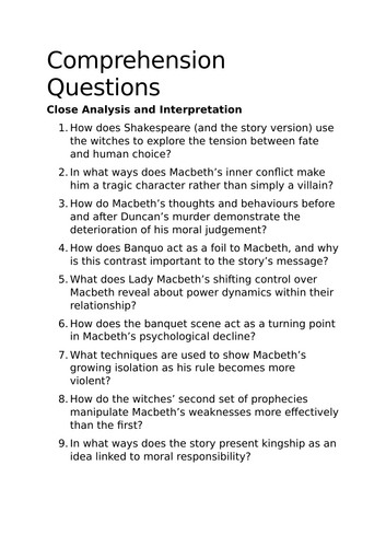 Macbeth Inspired Comprehension