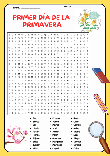 Rompecabezas de búsqueda de palabras del Primer Día de la Primavera