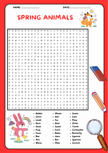 Spring Animals word search puzzle   worksheet activity
