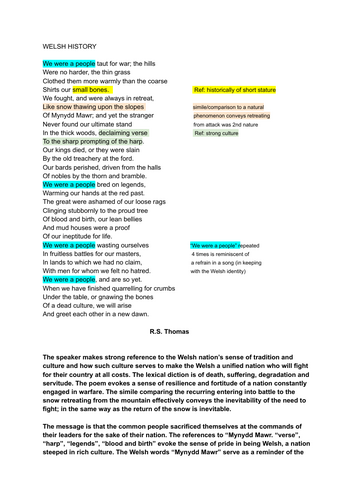 "Welsh History" (R,S, THOMAS) GCSE ENGLISH LITERATURE analysis (A*)