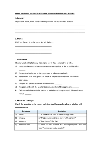 Not My Business by Niyi Osundare Worksheet