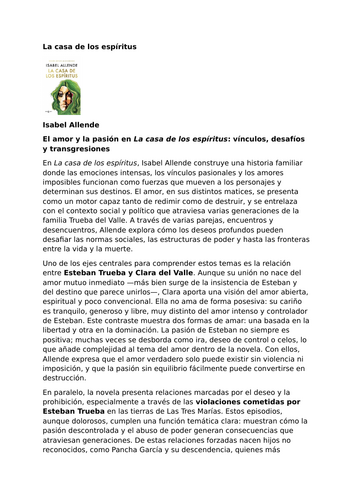 La casa de los espíritus – Isabel Allende – Love and Passion