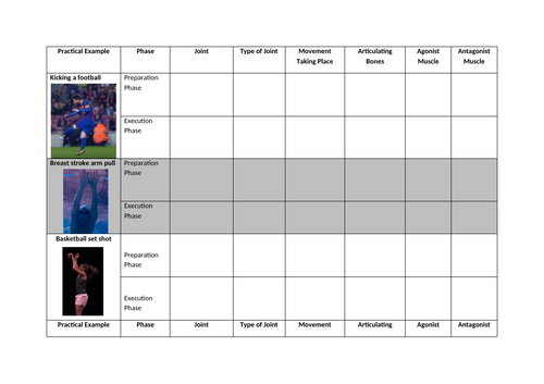 GCSE PE Movement Analysis Practical Example Worksheet