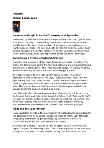 Macbeth – William Shakespeare – Darkness and Light