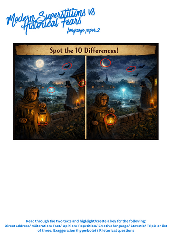 Modern Superstitions vs Historical Fears Full AQA English Language Paper 2 Resource (Sources+Model)