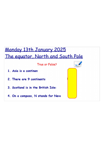 Geography Lesson – The North Pole, South Pole and Equator (Year2)