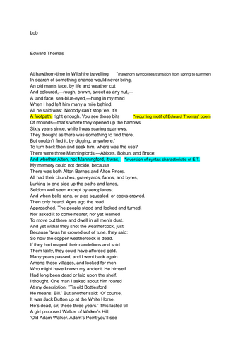 "Lob" (Edward Thomas) WJEC A /AS LEVEL ENGLISH LITERATURE analysis