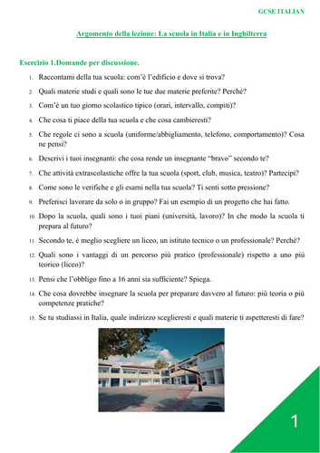 GCSE Italian (Pearson Edexcel) Theme: School taly vs England Higher Tier