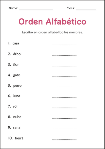 Orden Alfabético - Alphabetical Order Worksheets in Spanish - ABC Practice