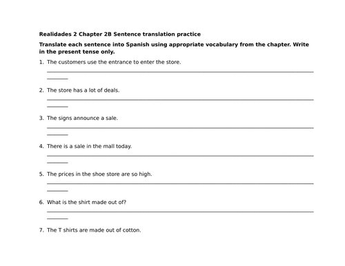 Realidades 2 Chapter 2B Sentence translation practice
