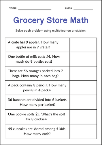 Multiplication and Division Word Problems Within 100 Worksheets for Grade 1, 2