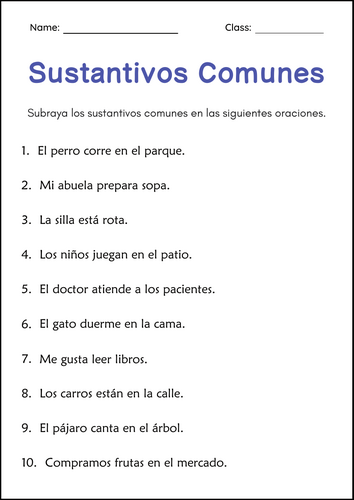 Nombres Propios y Comunes - Proper and Common Nouns Grammar Worksheet in Spanish