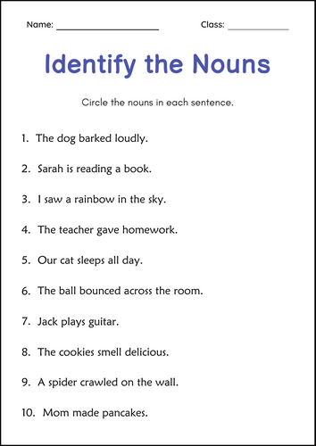 Nouns, Verbs, and Adjectives Worksheets - Grammar Worksheets 1st and 2nd Grade