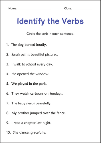 Printable Verbs and Adverbs Grammar Worksheets for Grade 1, 2, 3