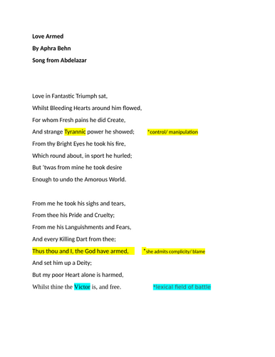 iGCSE ENGLISH LITERATURE analysis of the poem "Love Armed"