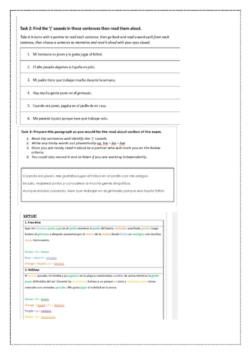 GCSE Spanish Read-Aloud Phonics & Fluency Pack