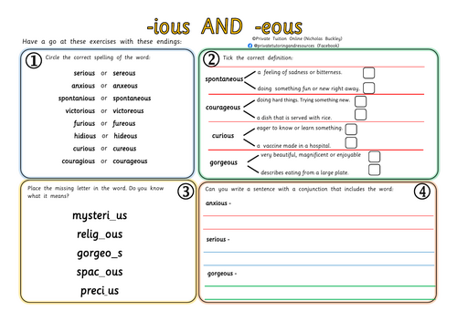 -eous and -ious suffix (Activity Worksheet_