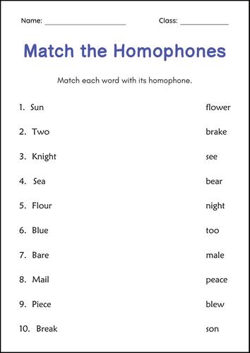 Printable Homophones and Homographs Grammar Worksheets for 1st 2nd 3rd Grade