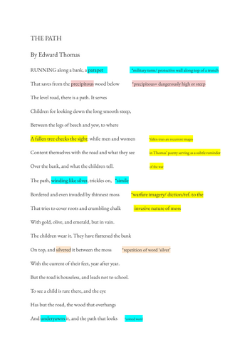 A /AS LEVEL ENGLISH LITERATURE WJEC "The Path" Edward Thomas anthology