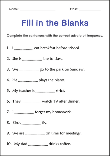 Adverb of Frequency Grammar Practice Worksheets - Exercise About Adverbs