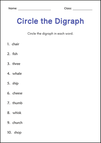 CH, SH, TH, WH Consonant Digraphs worksheets - Beginning and Ending Digraphs