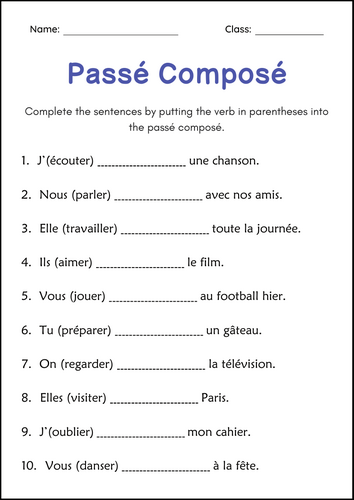 French Passé Composé Grammar Worksheets - Passé Composé Exercices à Imprimer