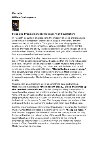 Macbeth – William Shakespeare - Sleep and dreams