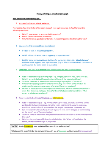 KS3 Poetry: Writing an analytical paragraph