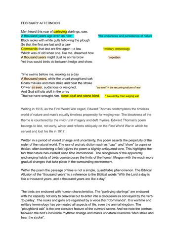 UNDERGRADUATE ENGLISH LITERATURE STUDY: Edward Thomas "February Afternoon"