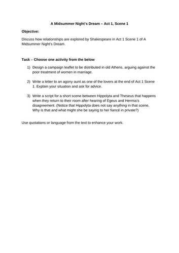 Lesson Plan - A Midsummer Night's Dream Act 1, Scene 1