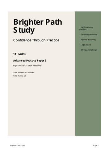 11+ Maths Practice Paper 9 (Advanced) – GL Exam Paper| Grammar School Prep