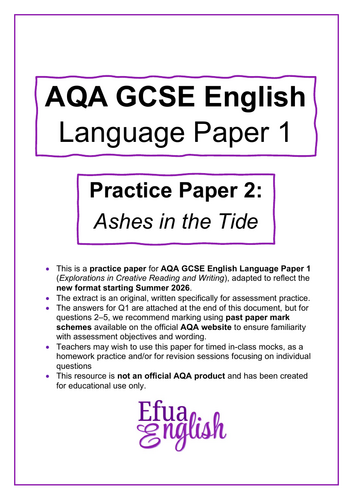 NEW 2026 FORMAT AQA GCSE English Language Practice Paper 1 Ashes in the Tide