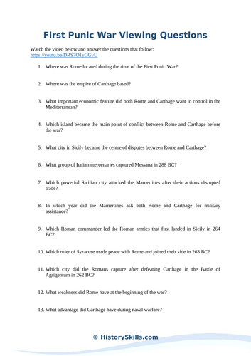 First Punic War Video Comprehension Worksheet