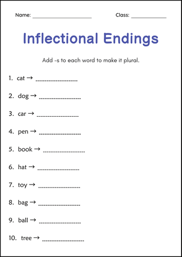 Inflectional Endings Grammar Worksheets and Activities - ing, -ed, -s, -er, -est