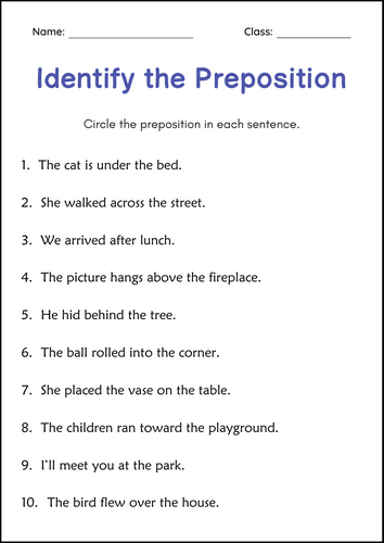 Prepositions and Prepositional Phrases Worksheets - Grammar Practice Activity